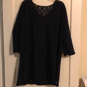 Dark Blue Mesh Swim Coverup